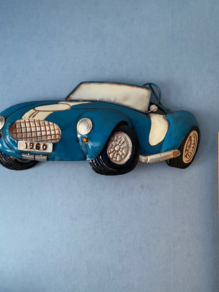 BLUE METAL WALL ART RACING CAR