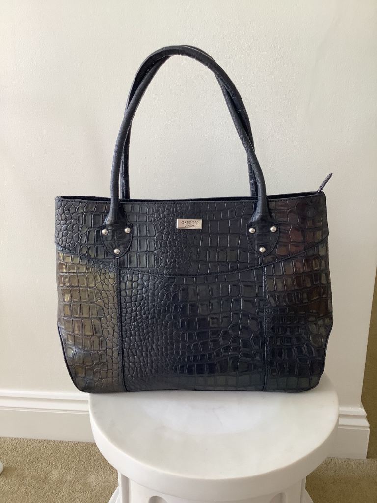 image for Osprey London RRP £239 designer mock croc designer large tote bag metallic blue by Graeme Ellisdon