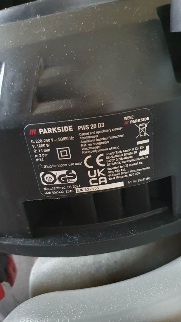 Brand New Parkside Carpet & Upholstery Cleaner (PWS 20 D3) - Never Used