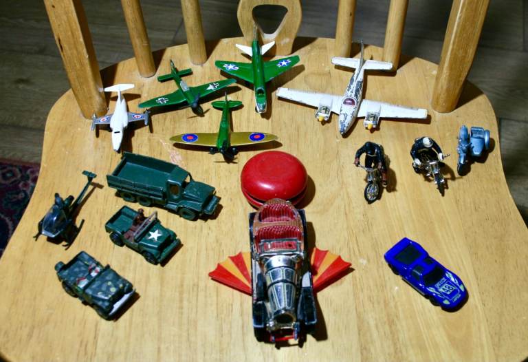 Vintage Die-Cast Metal Toy Vehicles Bundle – Planes, Cars, Bikes
