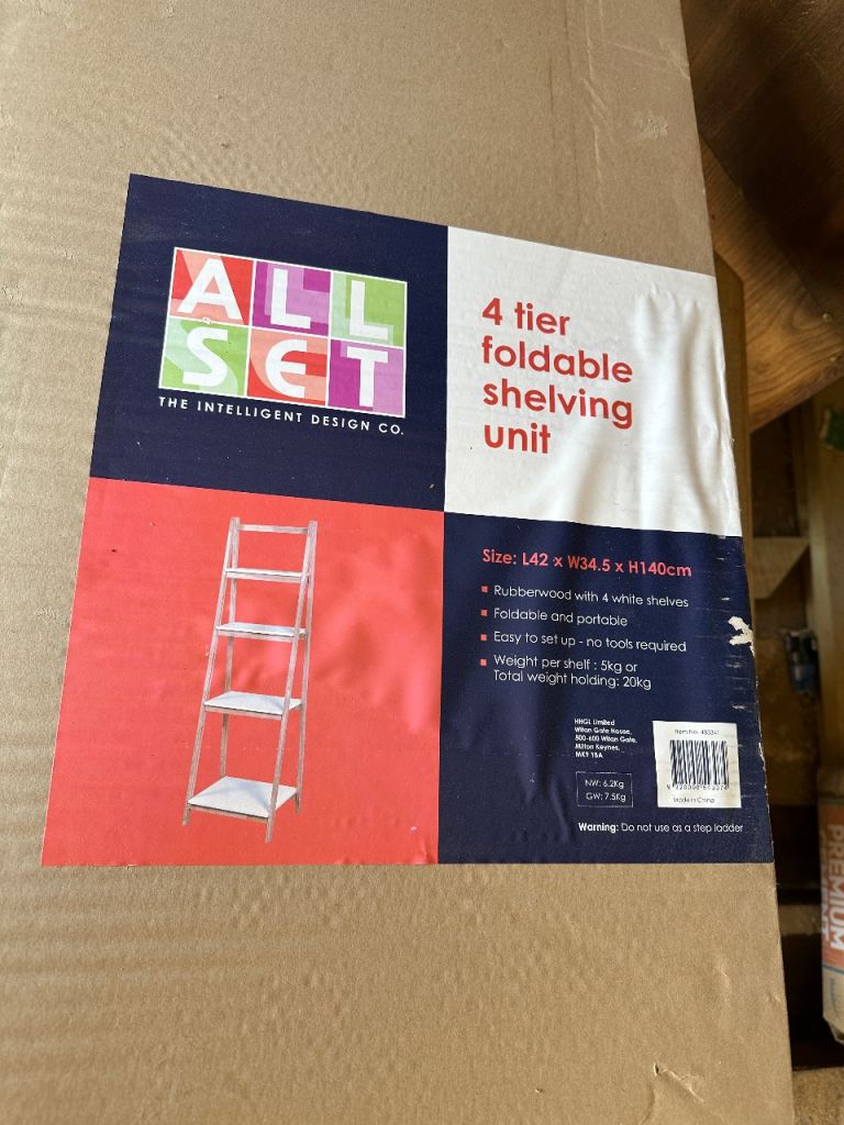 4 Tier Foldable Shelving Unit – New in Box