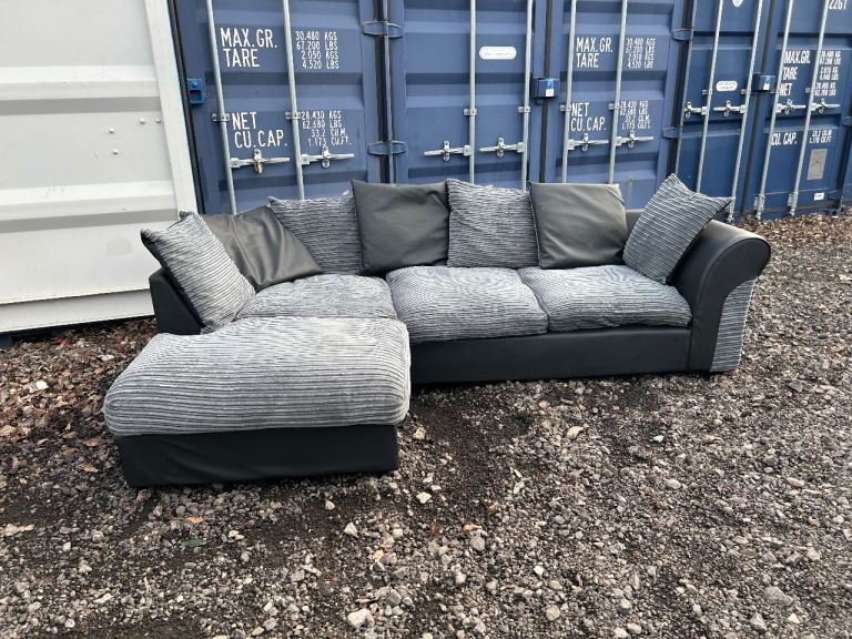 Grey Cord Corner Sofa L Shape 3/4 Seater - Ask about delivery