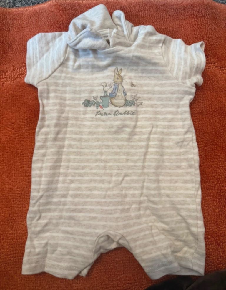 Peter Rabbit Baby Boys Hooded Shortie Romper – 1-3 Months, As Good As New