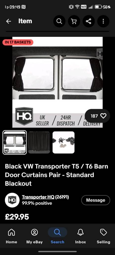 vw transporter side and rear blinds 