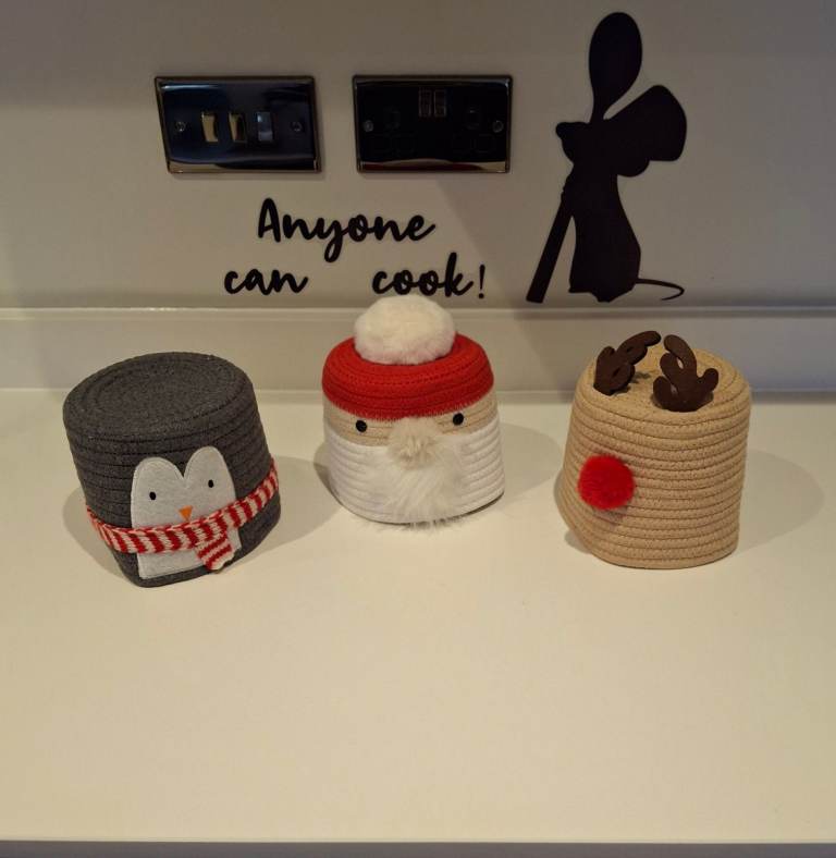 3 Christmas Toilet Roll Covers - Santa, Reindeer, Penguin
