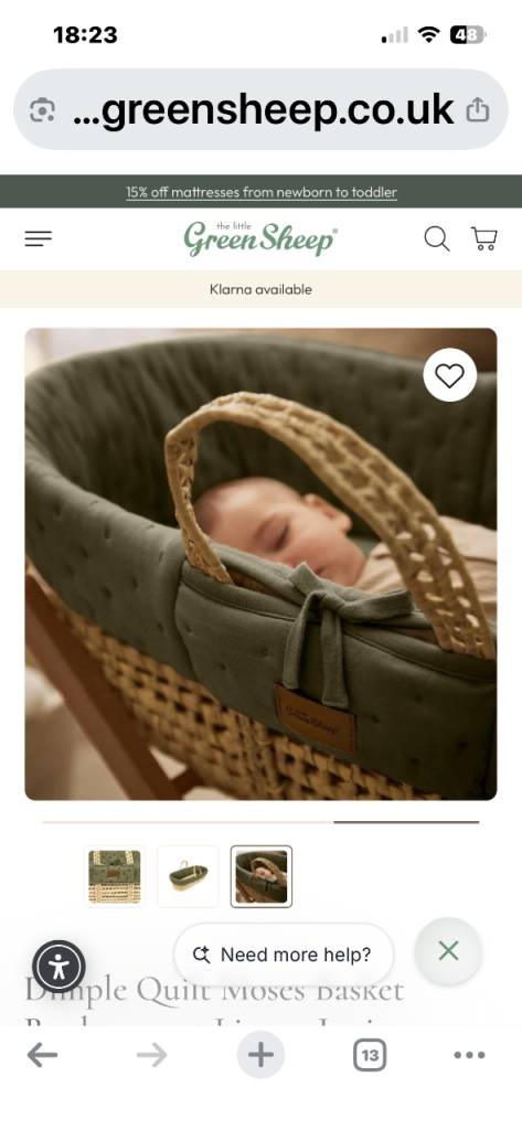 Moses basket. Little green sheep