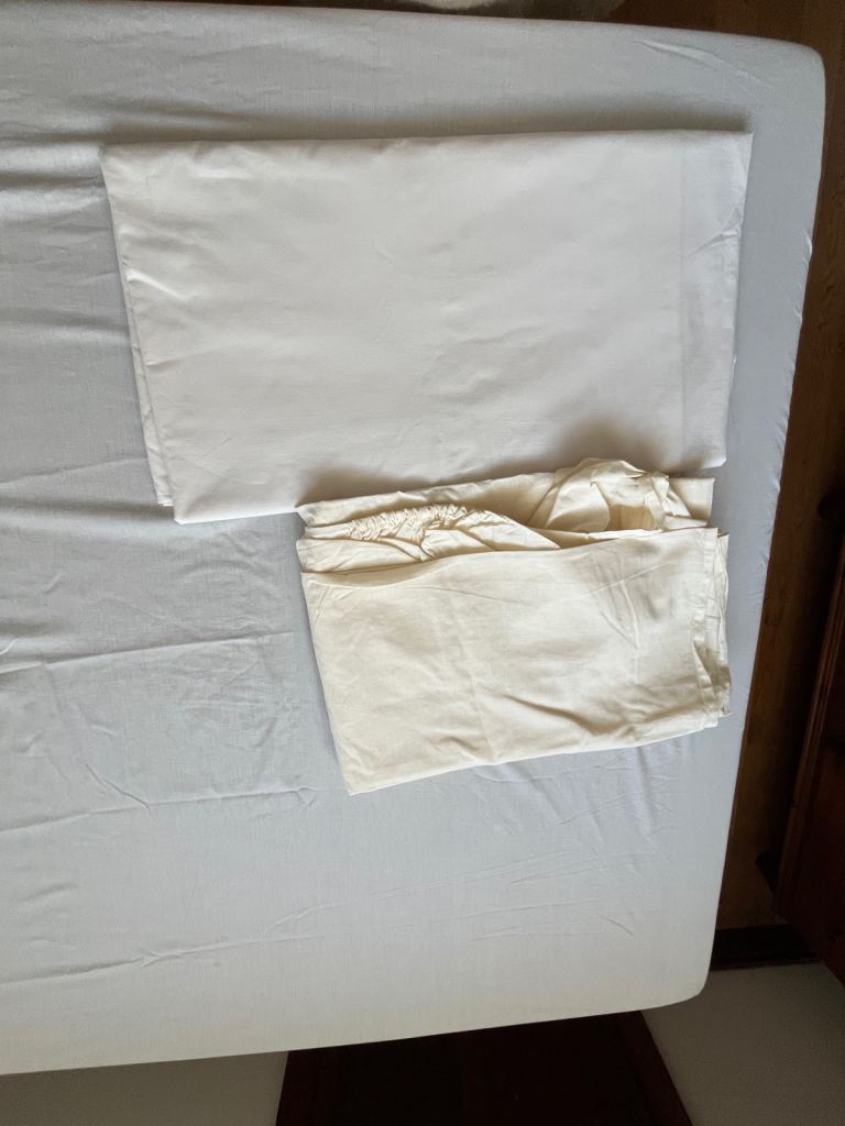 Single bed cream valance + fitted sheet + pre-loved cream flat sheet