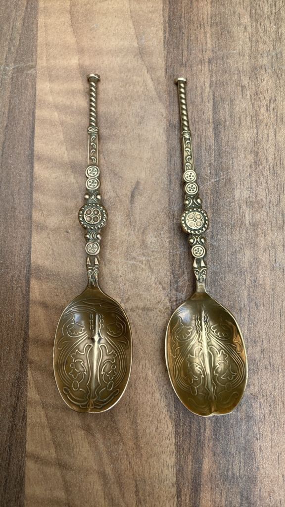 Vintage Copper Coronation Anointing Pair of Spoons - Replica Souvenir - Made In England circa 1930.