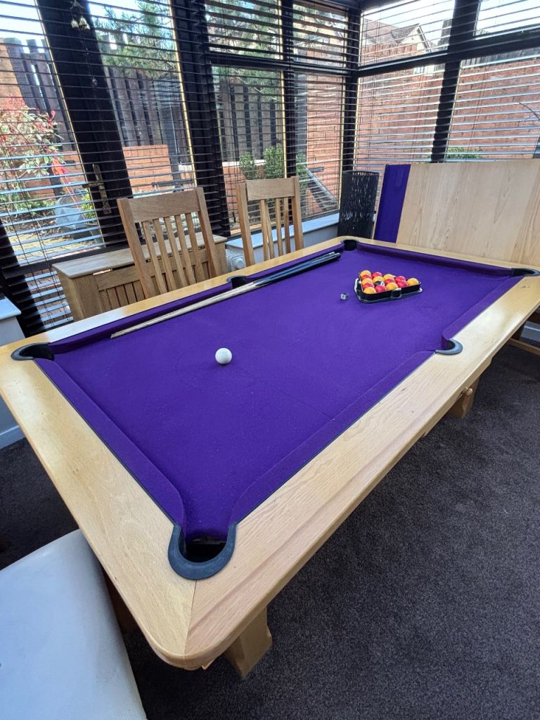6ft Solid Oak Slate-Bed Pool Dining Table + Cues & Balls (Cost £2000+ New)