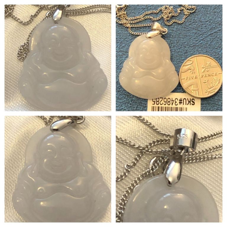 White Jade Bhudda set necklaces chain Silver 925 brand new 