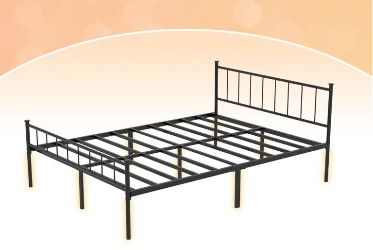 Black metal double bed
