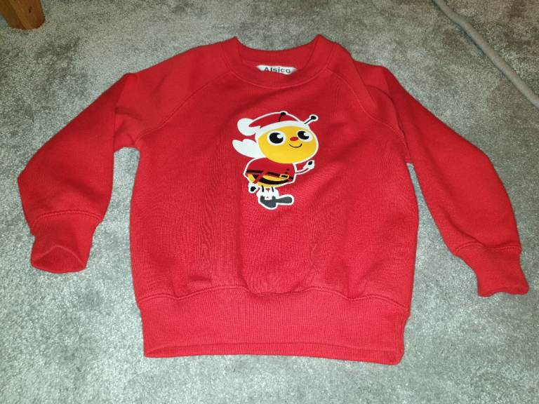 Alsico Red Coloured Jumper with bee santa image (3-4 years)