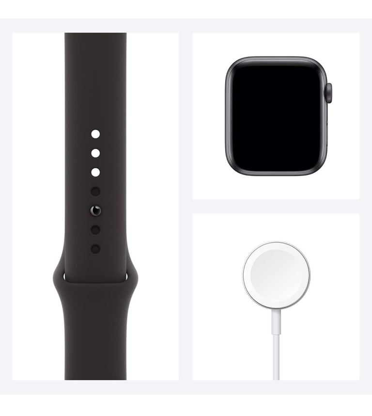 Apple Watch Series 6 (GPS, 44mm) Space Grey Aluminium Case with Black Sport Band (Renewed)