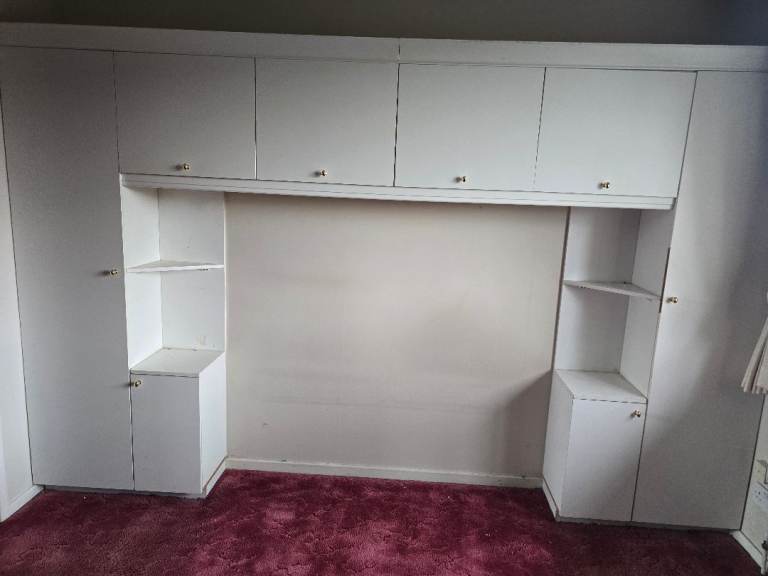White Fitted Wardrobes with Overhead Storage Unit