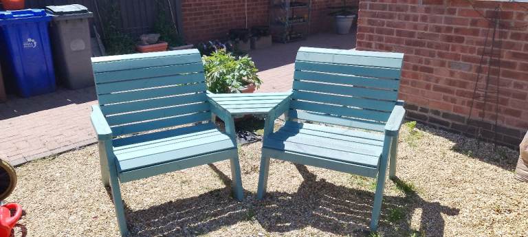 Set of Two Wooden Charles Taylor Wide Chairs with Tray Table