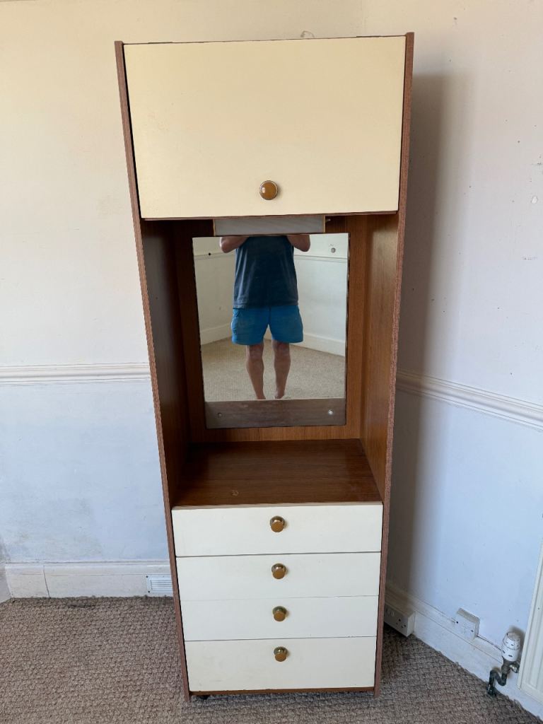 Vintage Wooden Wardrobe with Mirror and Drawers – Good Condition