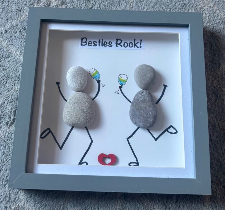 Besties Pebble Picture In Grey Glass Picture Box Frame , £3.50 for Sale