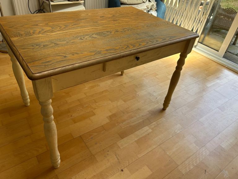 Vintage Farmhouse Dining Table Rustic Pine Top & Turned Legs