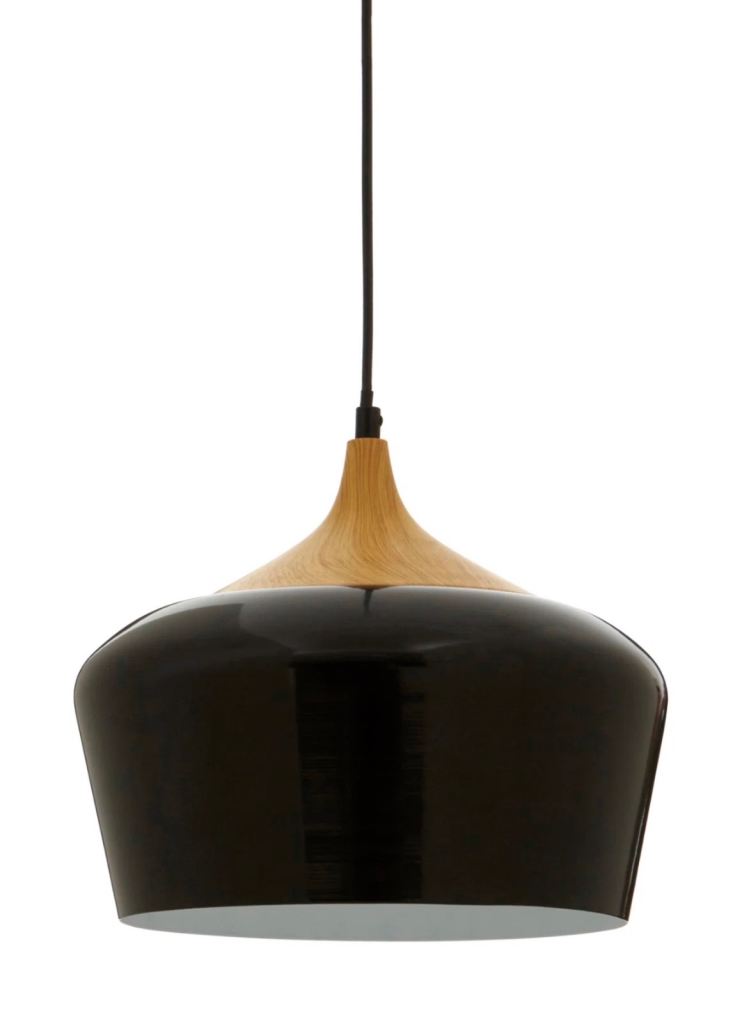 Black Metal Pendant Light with Wood Detail – Modern Design