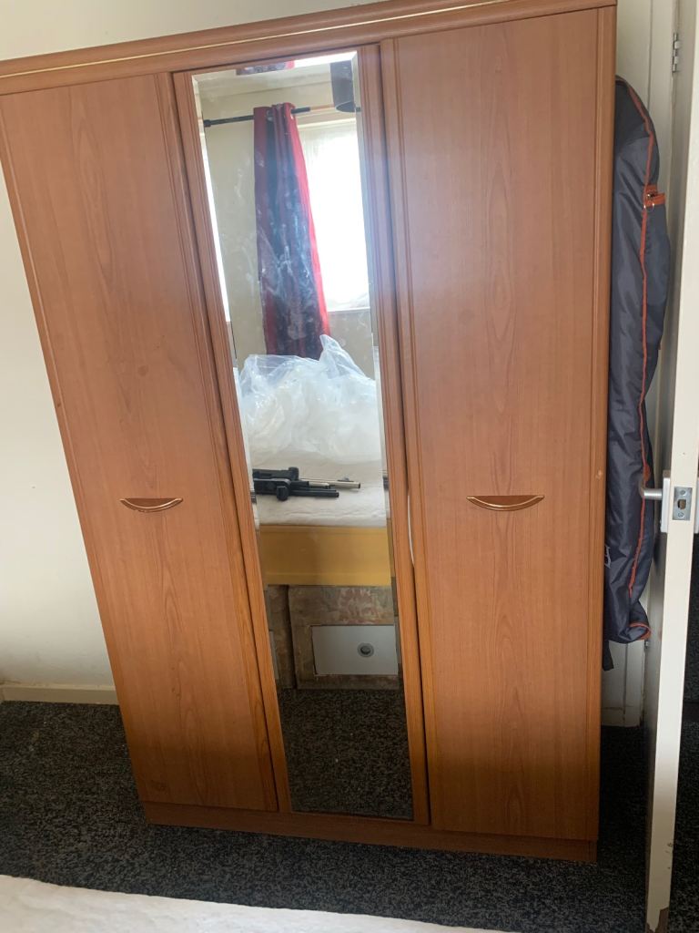 Wooden Wardrobe with Mirror – Good Condition
