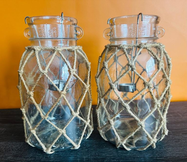 Two Large Rustic Mason Jar Tea Light Holders