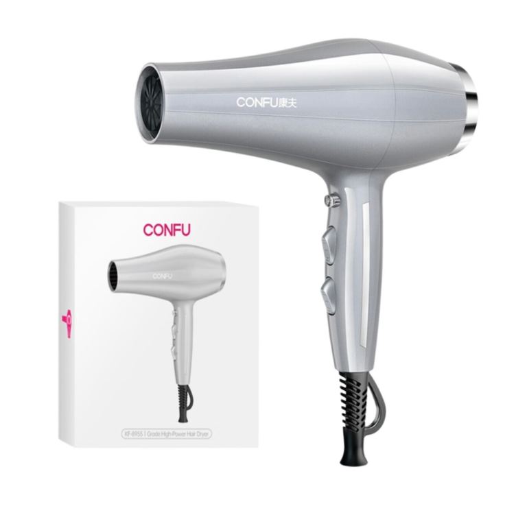 CONFU High-Speed Hair Dryer 8955 Silver,7 -Speed Mode Adjustment + Ducare Single Fundation Brush