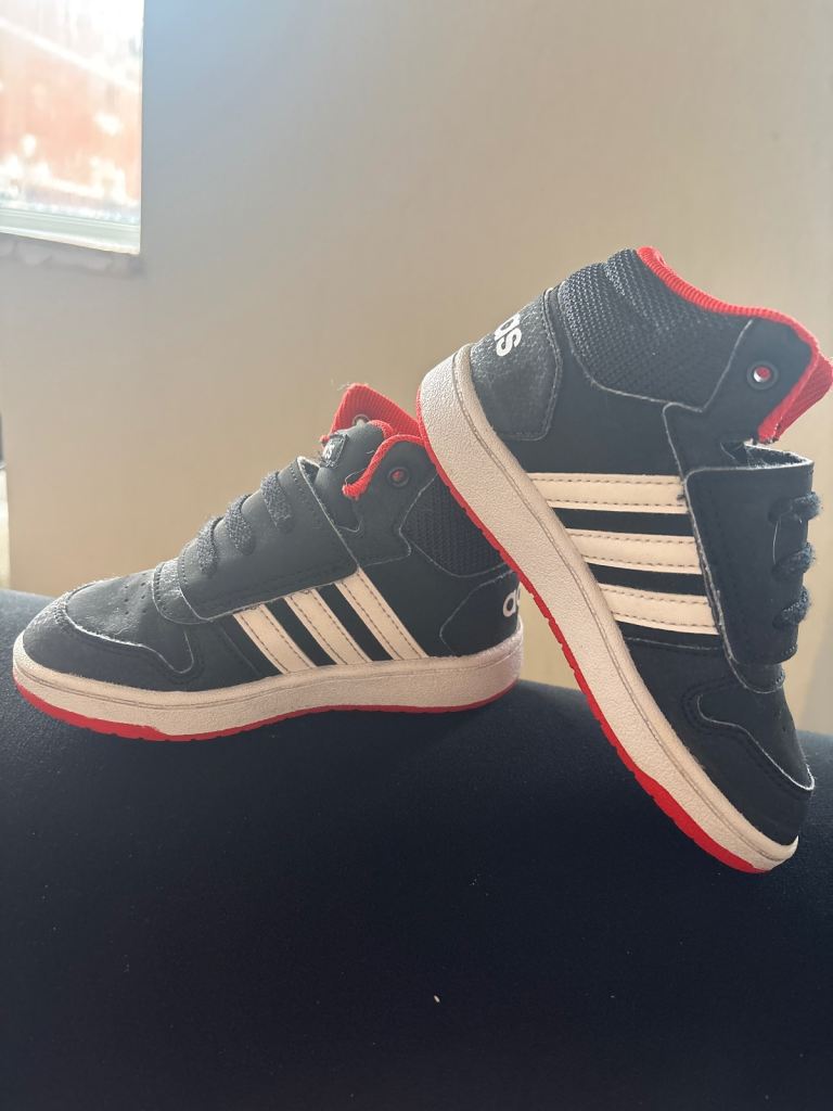 Adidas Kids Trainers - Black with Red Trim, Good Condition