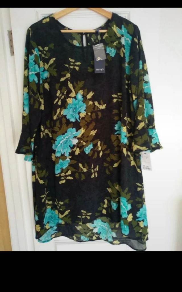 BNWT Samya Floral Tunic Dress / Beachwear Teal & Black - Plus Size 18/20