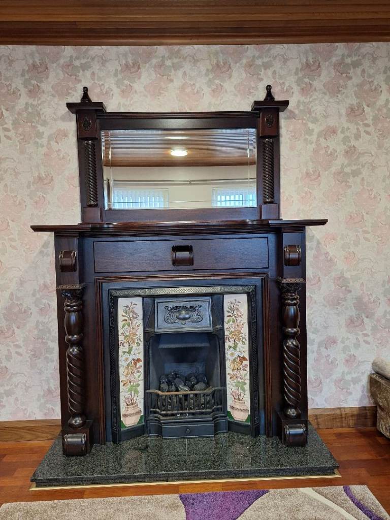 Dark Mahogany Fireplace & Mirror