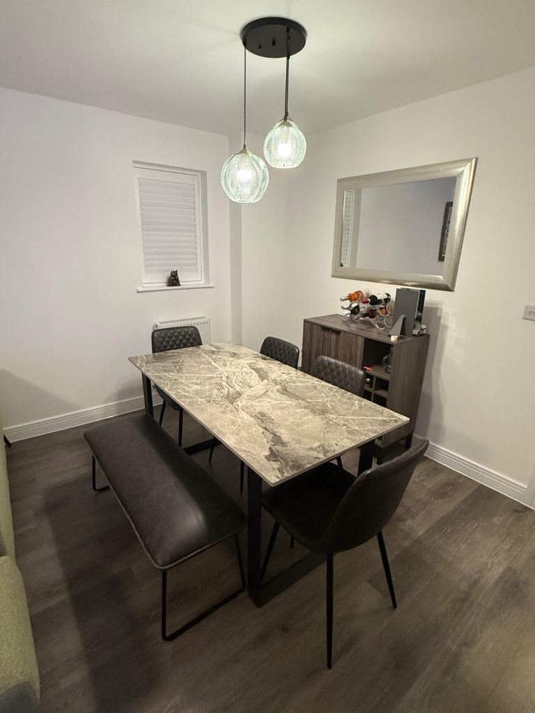 Dining table and chair set - 6 seater Teno grey ceramic coat dining table with chairs & bench