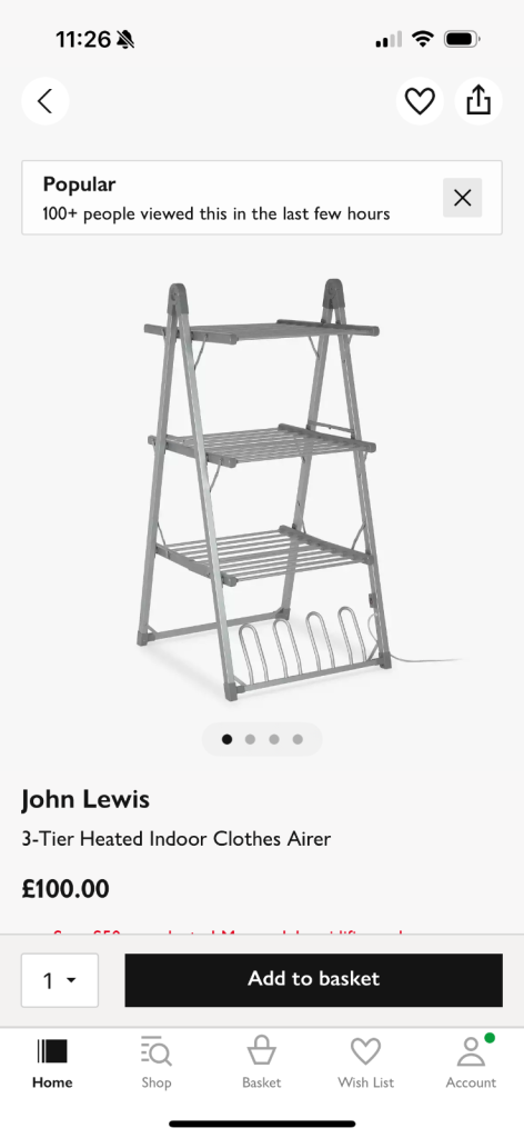 3 tier heated clothes drier from John Lewis