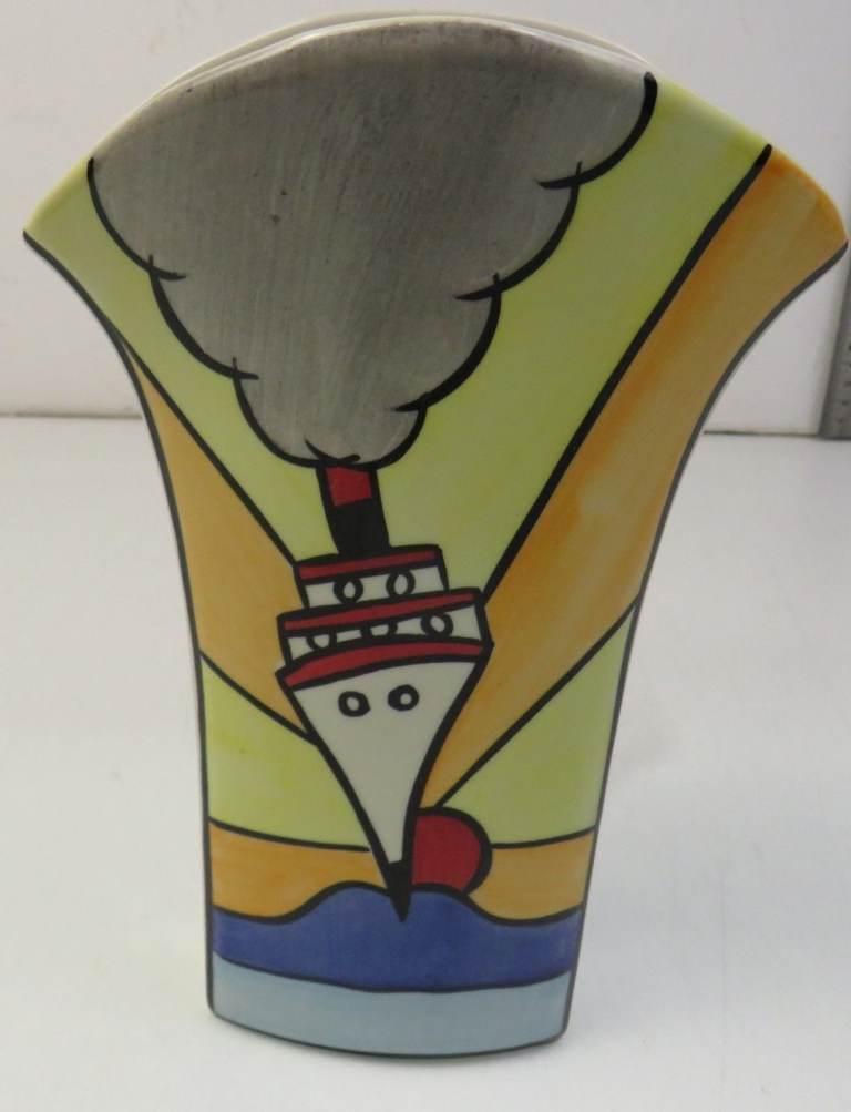 Lorna Bailey Round Top Vase with Cruise Ship Design - 21cm Tall 