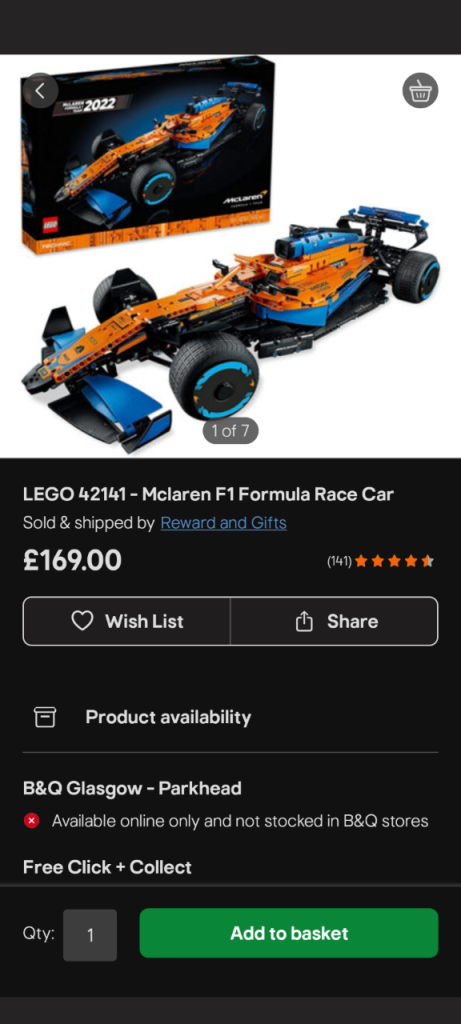 LEGO 42141 McLaren F1 Formula Race Car - Technic Set