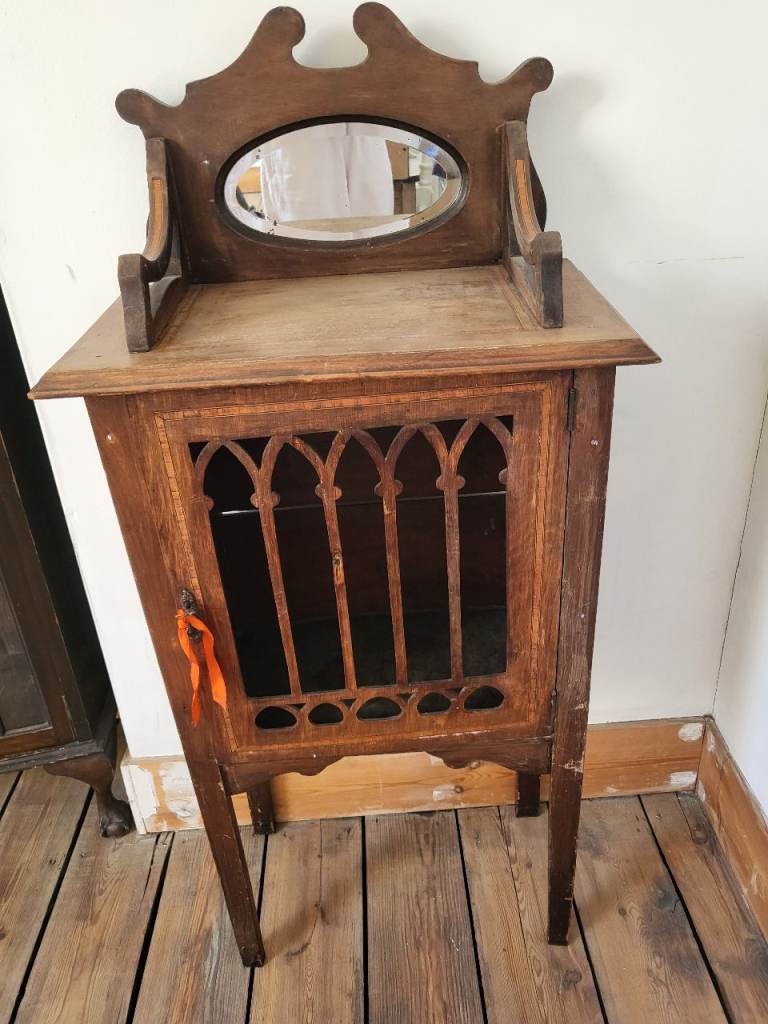 Vintage Wooden Bedside Cabinet with Mirror