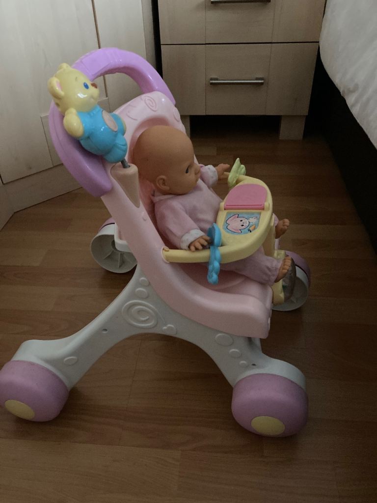 Fisher price dolls pink toy stroller pram