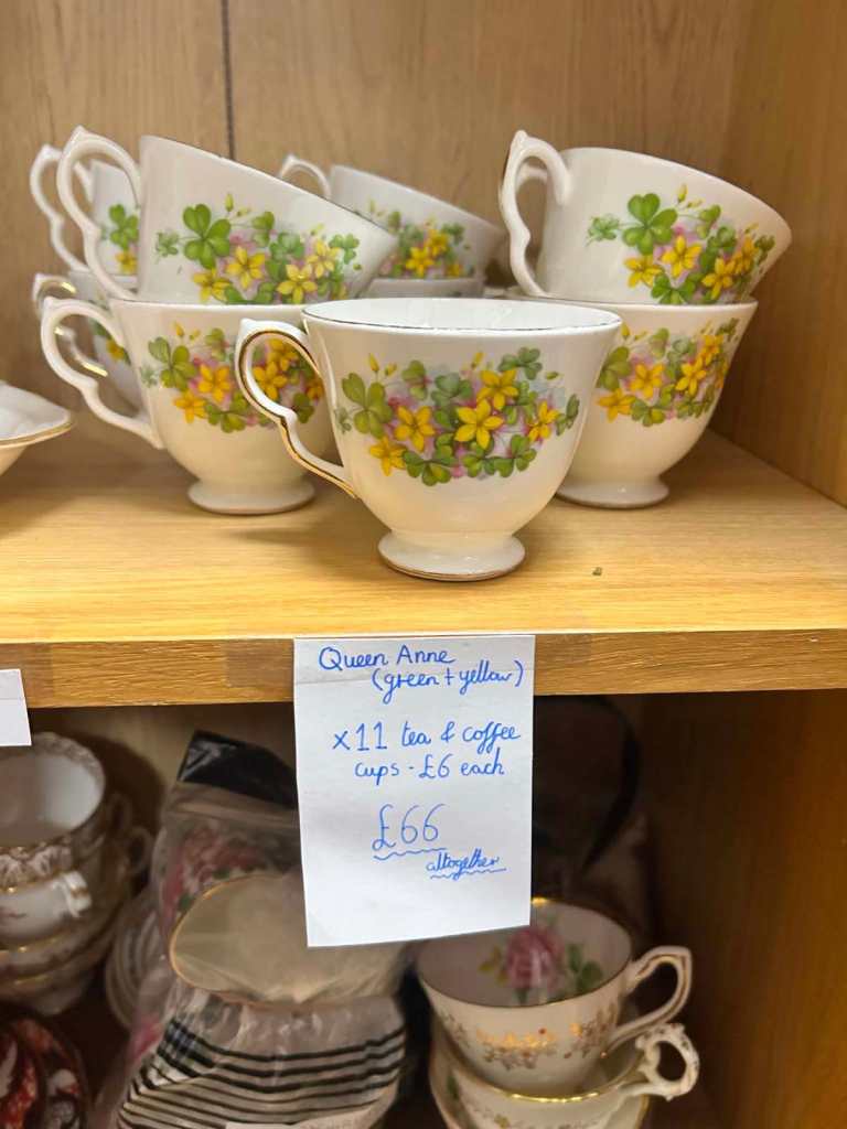 Royal Albert "Queen Anne" Tea & Coffee Cups - Green & Yellow Decoration