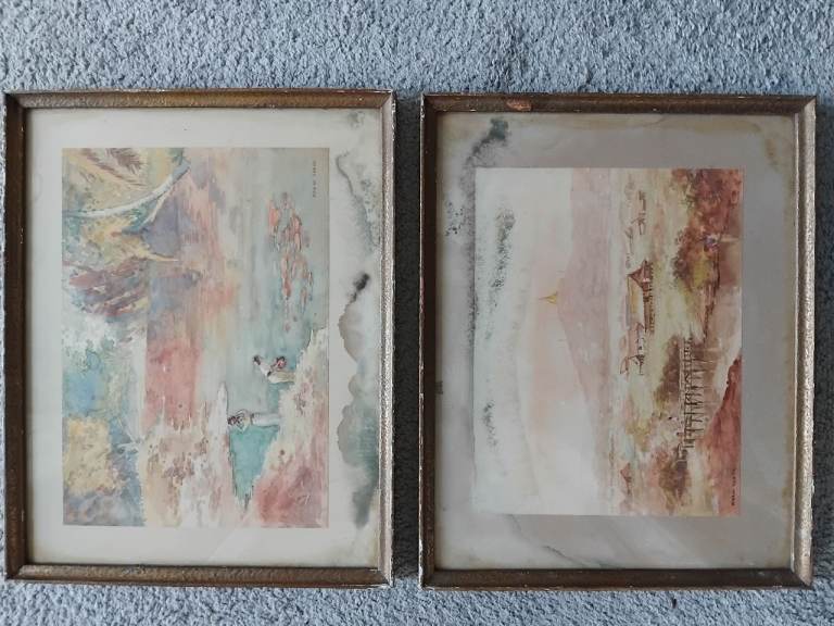 Pair of Vintage Framed Paintings by Kyaw Thein
