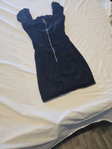 Candy Couture Black Denim Zip-Front Mini Dress 14 Y887 | in Gatley