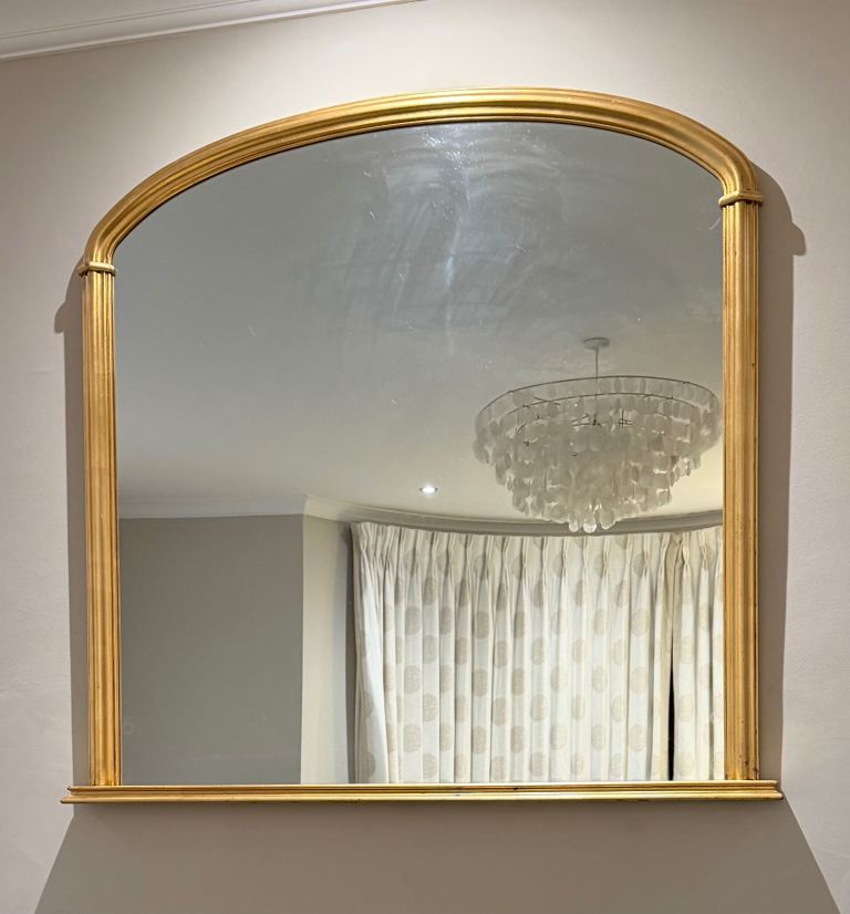 Large Overmantle Mirror Antique Gold Arched H117cm x W117cm