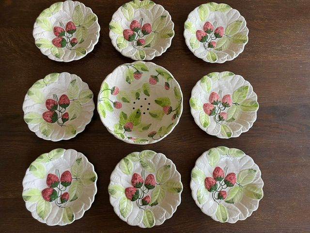 Portuguese Ceramic Strawberry Plate And Bowl Set
