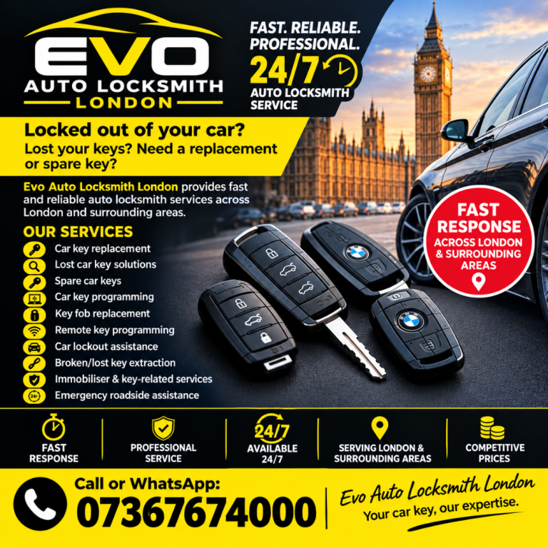 🚗 Evo Auto Locksmith London – 24/7 Auto Locksmith Service 🔑