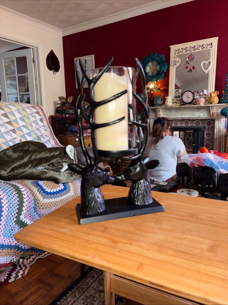 Vintage Habitat Stags Pillar Candle Holder Size H37, W24, D16cm