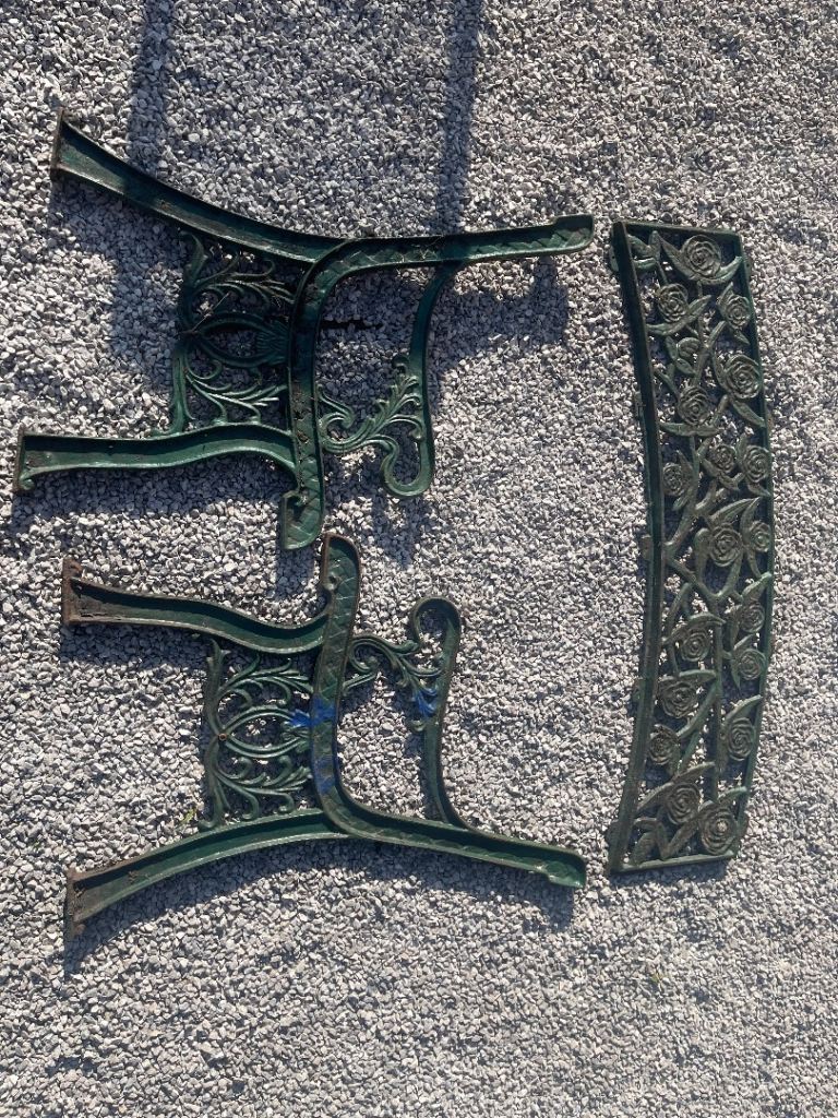 Cast Iron Garden Bench Ends & Rose Backrest Panel – Restoration Project
