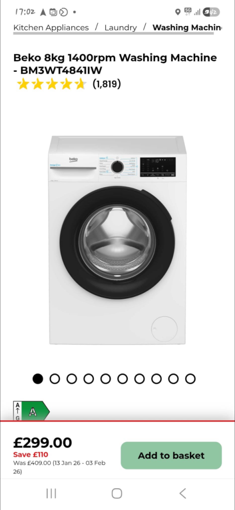 Beko 8kg 1400rpm Washing Machine - BM3WT4841IW