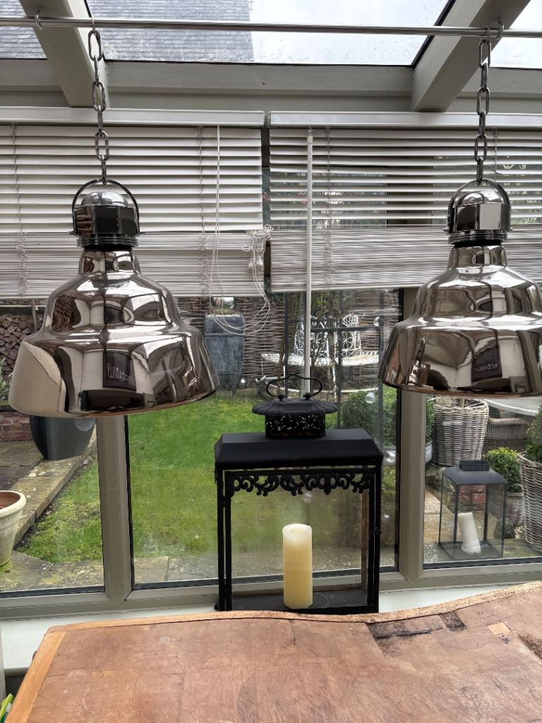 Pair of Modern Chrome Pendant Ceiling Lights