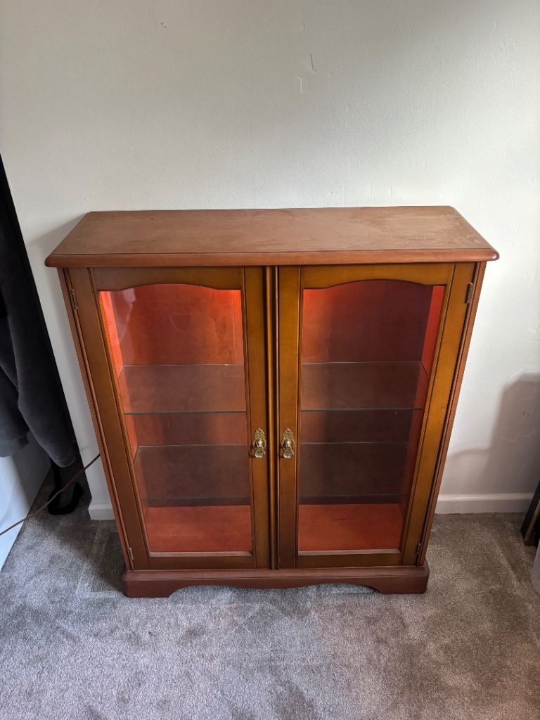 Wooden Display Cabinet with Glass Shelves – Good Condition