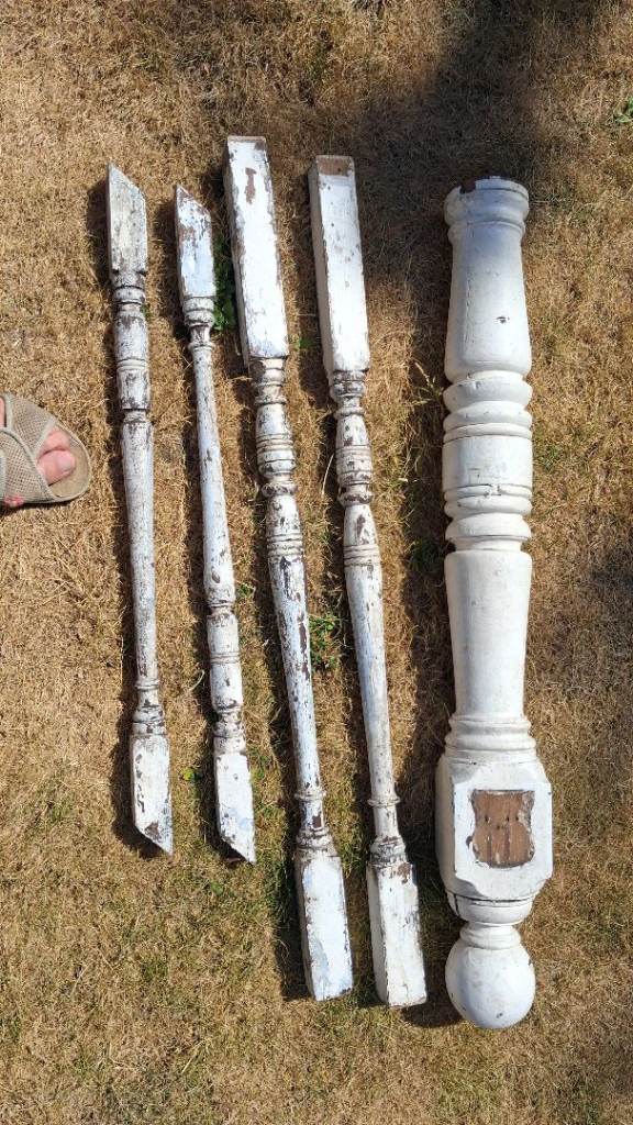 Wooden Stair Spindles and Newel Post - Distressed White