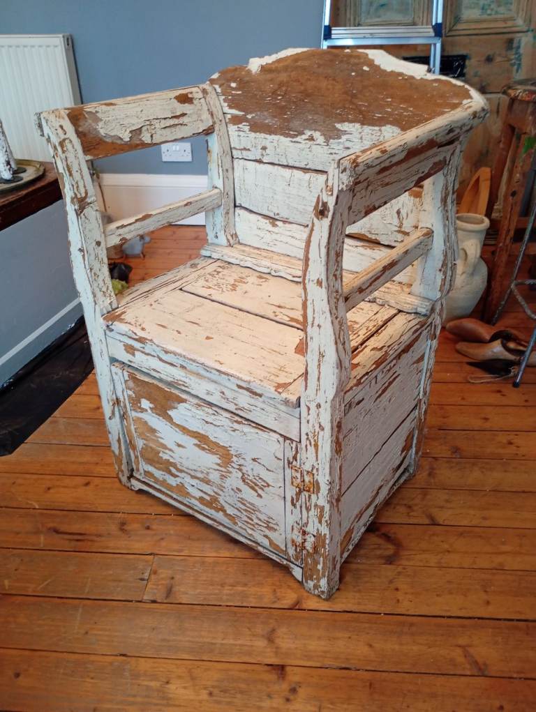 Gorgeous and Rare Antique Hungarian Monks Chair/Bench - Chippy Original Paint