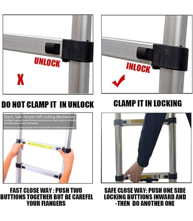 4.4M / 14.4FT Telescopic Ladder, Heavy Duty Aluminum Telescoping 