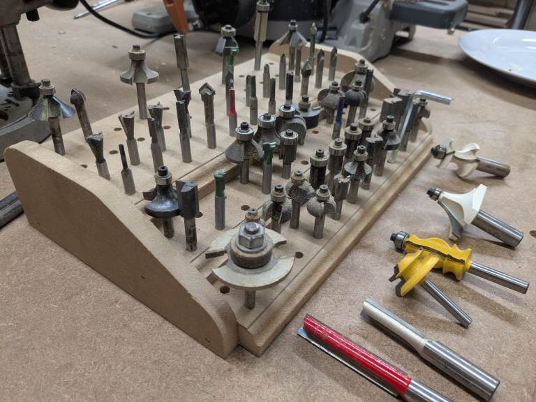 Router bits assorted - over 60 plus stand 